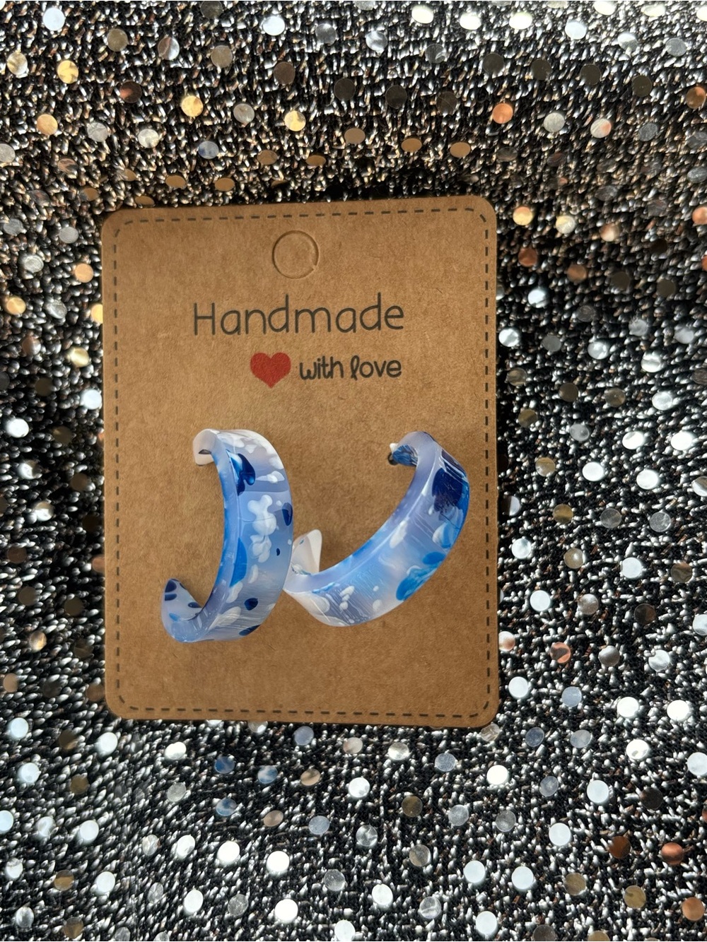 Handmade Blue Floral Hoop Earrings denim
